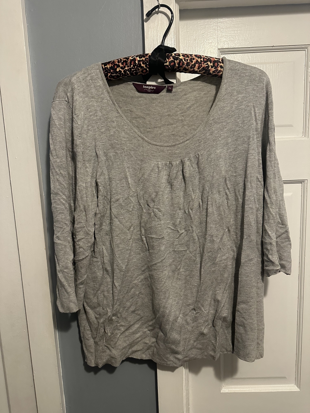 Inspire By New Look Heather Gray 3/4 Sleeve Scoop Neck Sweater
